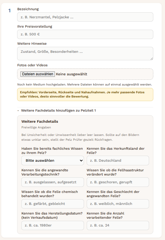 Original Pelzbegleitschreiben Pelzankauf.de