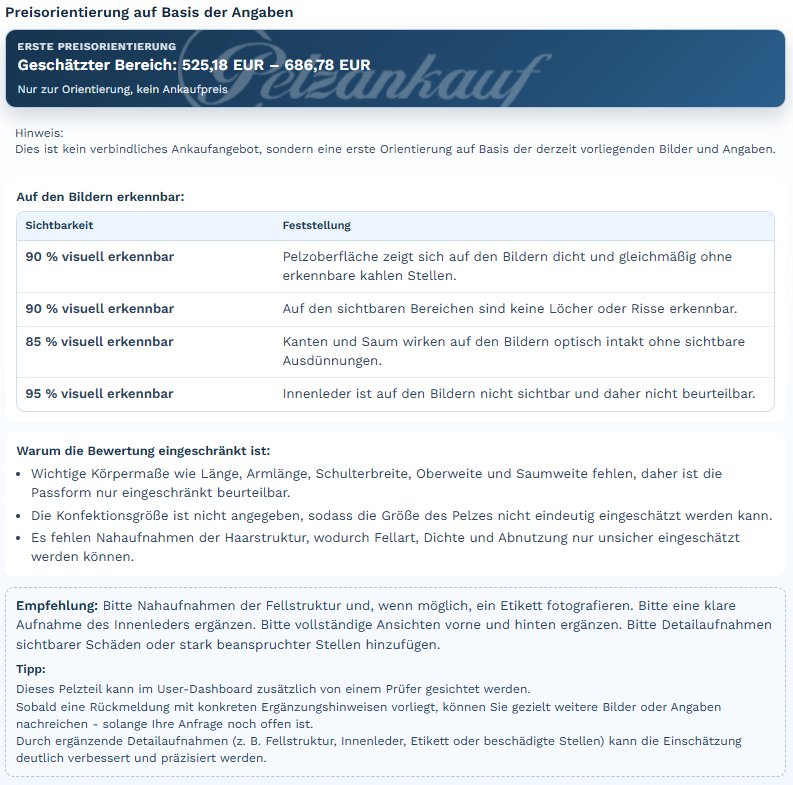 Beispiel Orientierungspreis von Pelzankauf.de