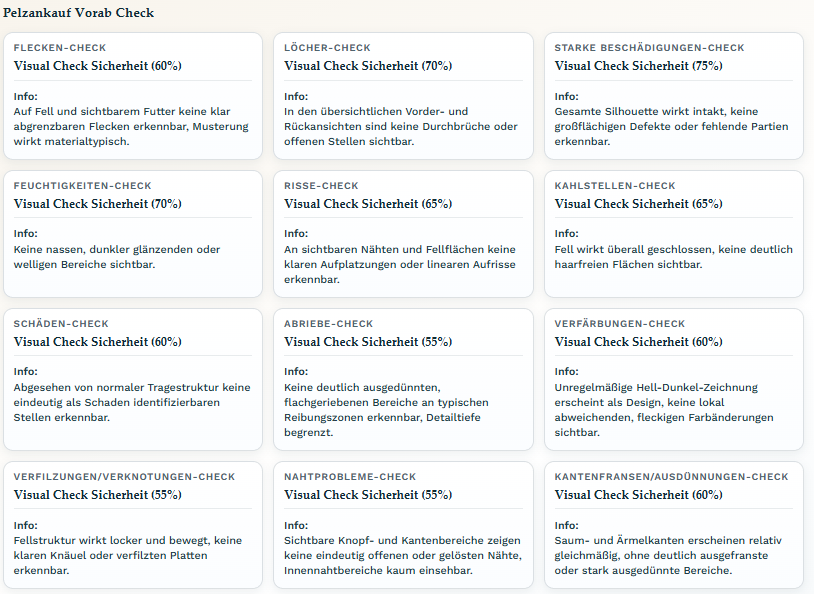 Vorab-Check Pelz – visuelle Analyse von Schäden, Nähten und Fellstruktur im Dashboard